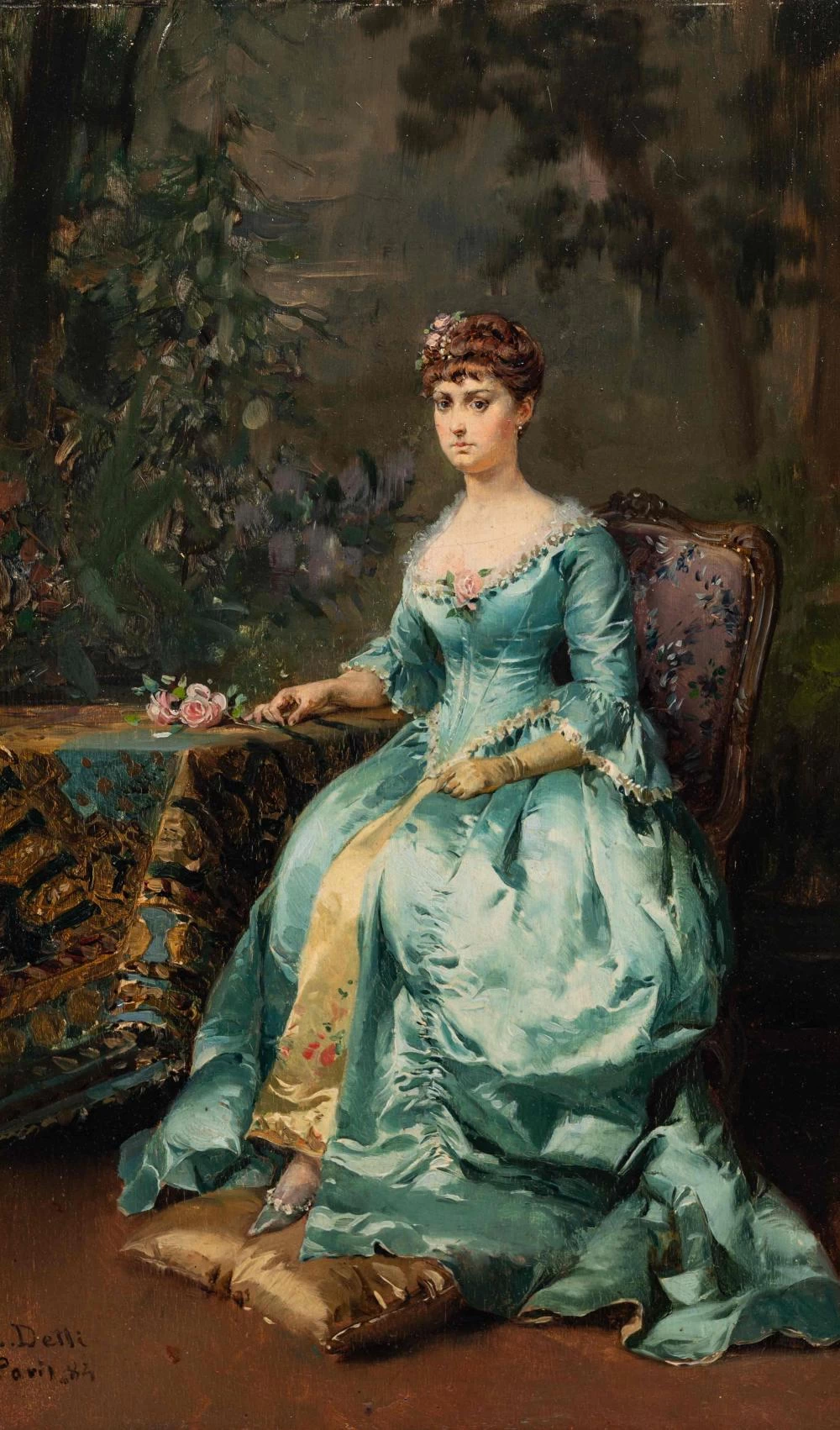Cesare Detti - Ritratto di una donna in abito blu, 1884
